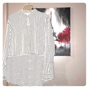 White and Black Striped Button-down